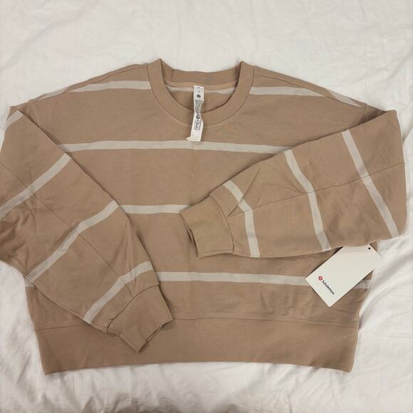 NWT Lululemon Perfectly Oversized Cropped Crew Stripe Cafe Au Lait White Opal - Picture 1 of 10